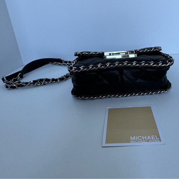 NWOT Michael Kors Purse- Black/ Silver Hardware, Compartments. SHOW STOPPER! - Picture 9 of 17